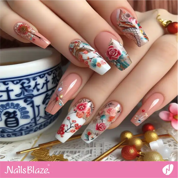 Chinese New Year's Nails with Flowers | 2024 Nails - NB3730
